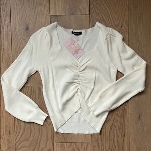 Cream Ruched Knit Sweater
